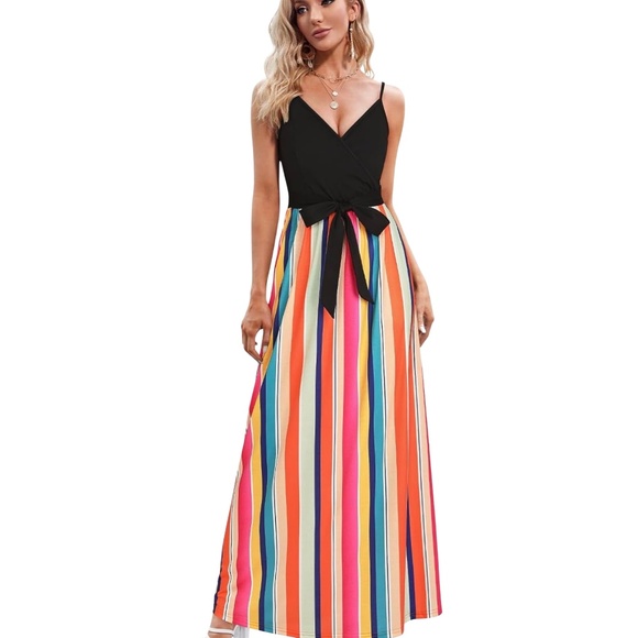 Women's Summer Beachy Maxi Dress | V-Neck, Adjustable Straps, +Pockets | Size: L - Picture 1 of 5